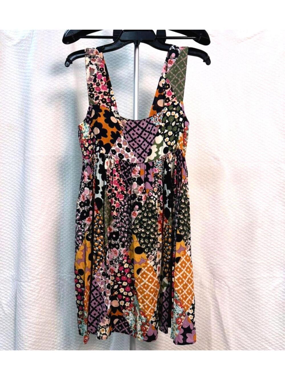 NATURAL LIFE TRICIA MINI DRESS XS/S BOHO Sun Dress Floral Diamonds Patchwork NWT - Picture 5 of 7